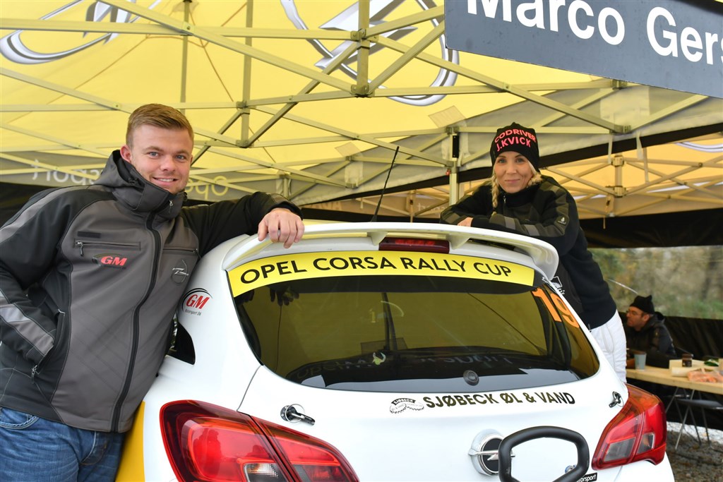 Danmarksmestre, Opel Corsa OPC Cup-mestre og bronzevindere i DIF-mesterskabet Dansk Super Rally 2017: Marco Gersager og Jeannette Kvick.
(Foto: Morten Dam - autoMOTIV/specialpress)